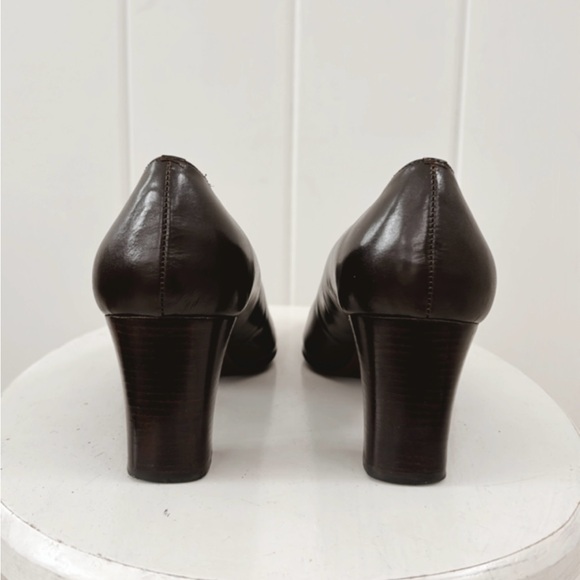 Etienne Aigner Vintage Heels Chocolate Brown Leather Square Toe Block Heel 7.5 - Picture 5 of 13